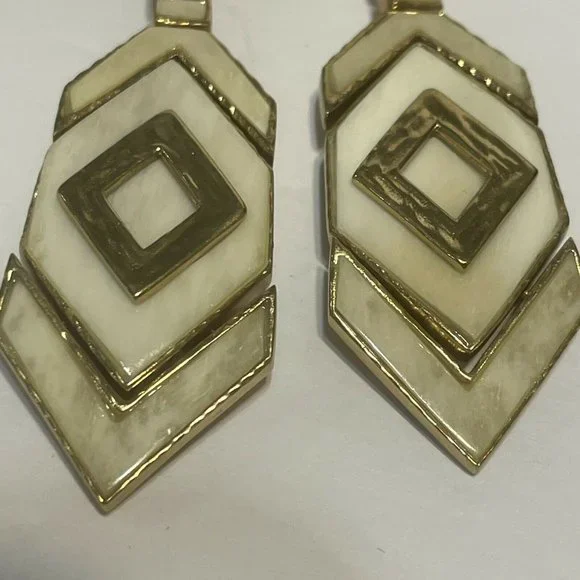 Akola gold tone horn drop Dangle statement earrings Elegant Boho Chevron - Picture 3 of 9